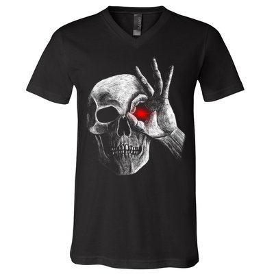Skeleton Glowing Eye V-Neck T-Shirt