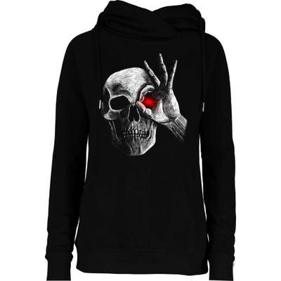 Skeleton Glowing Eye Womens Funnel Neck Pullover Hood