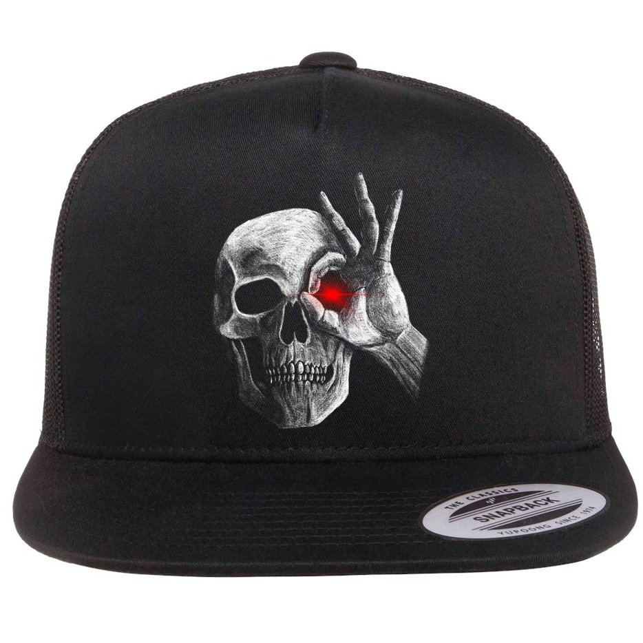 Skeleton Glowing Eye Flat Bill Trucker Hat