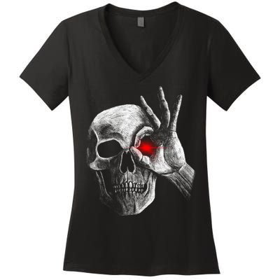 Skeleton Glowing Eye Women's V-Neck T-Shirt