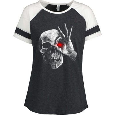 Skeleton Glowing Eye Enza Ladies Jersey Colorblock Tee