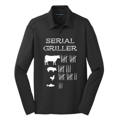 Serial Griller Fathers Day Funny Grilling Grill Bbq Master Gift Silk Touch Performance Long Sleeve Polo