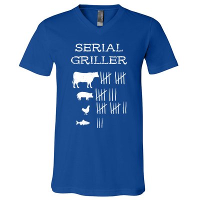 Serial Griller Fathers Day Funny Grilling Grill Bbq Master Gift V-Neck T-Shirt