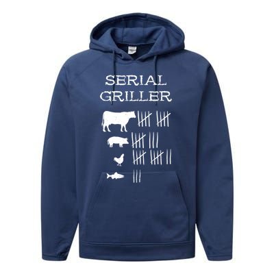 Serial Griller Fathers Day Funny Grilling Grill Bbq Master Gift Performance Fleece Hoodie