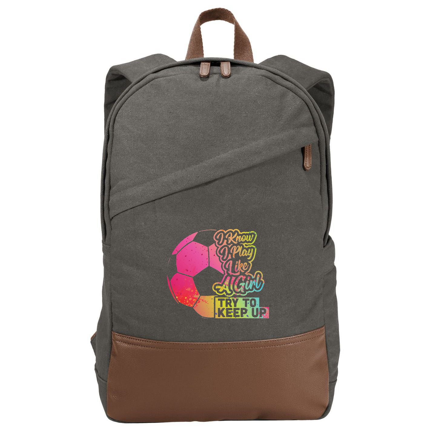 Soccer Girl Funny Gift Mom Daughter Play Like A Girl Soccer Cotton Canvas Backpack
