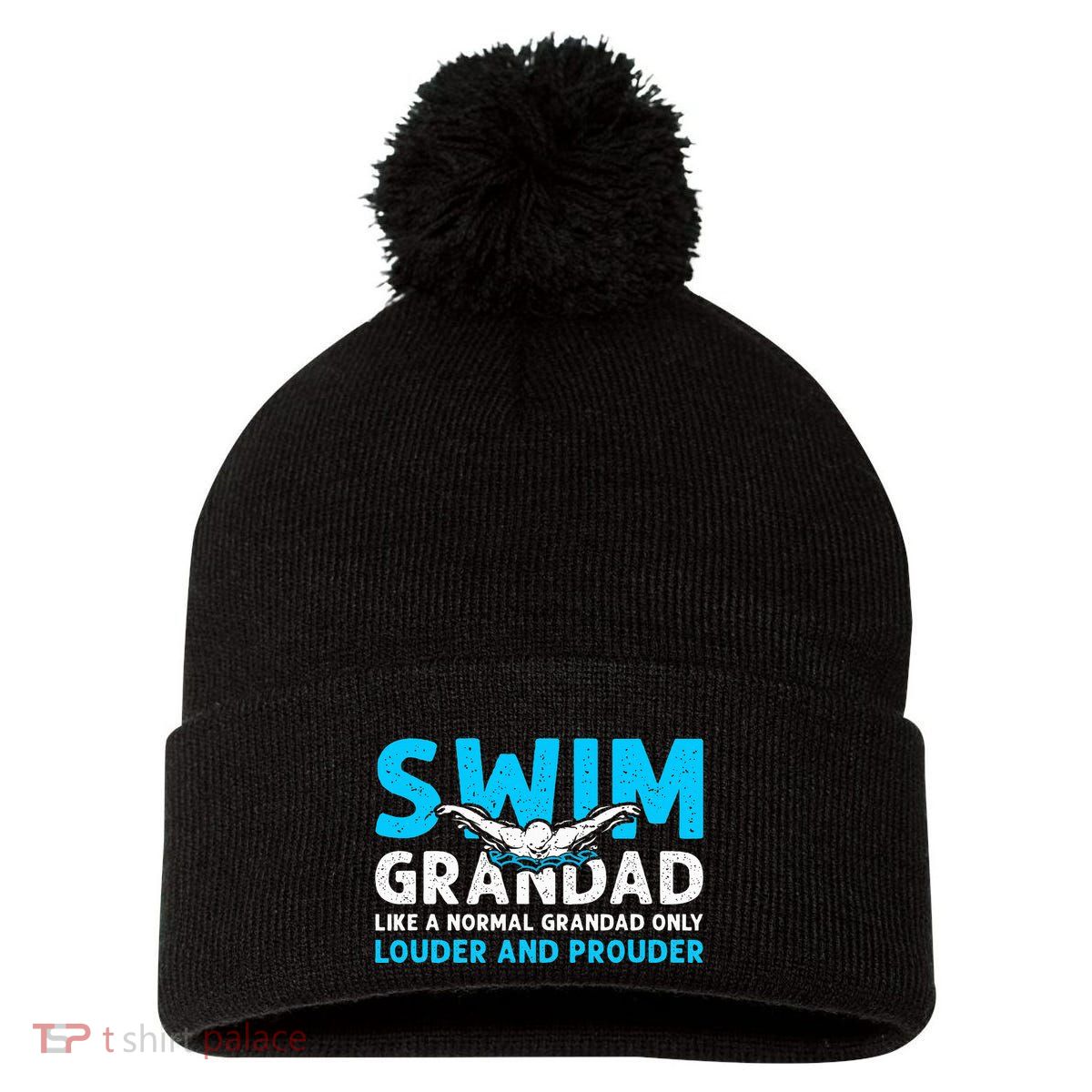 Swim Grandad Funny Swimming Grandad Of A Swimmer Grandad Pom Pom 12in Knit Beanie