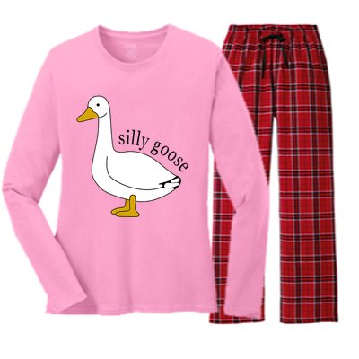 Silly Goose Funny Goose Meme Cute Goose Trendy Clothing Women's Long Sleeve Flannel Pajama Set 