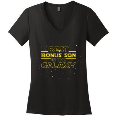 Stepson Gift For Bonus Son Best Bonus Son In Galaxy Women's V-Neck T-Shirt