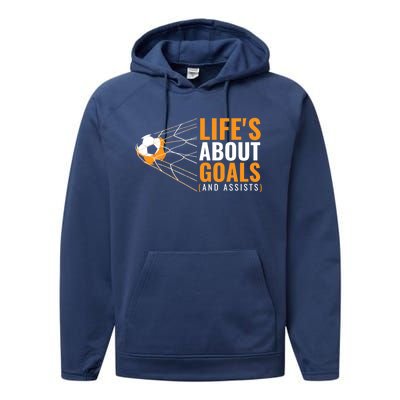 Soccer Gift For Boys 'Life's About Goals' Boys Soccer Gift Performance Fleece Hoodie