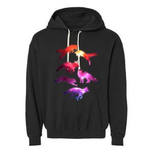 Space Galaxy Foxes Garment-Dyed Fleece Hoodie