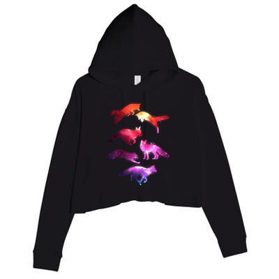 Space Galaxy Foxes Crop Fleece Hoodie