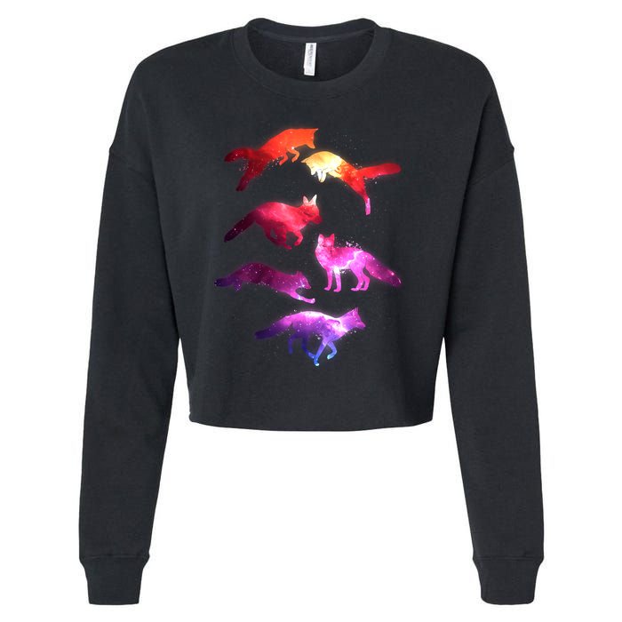 Space Galaxy Foxes Cropped Pullover Crew