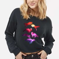 Space Galaxy Foxes Cropped Pullover Crew