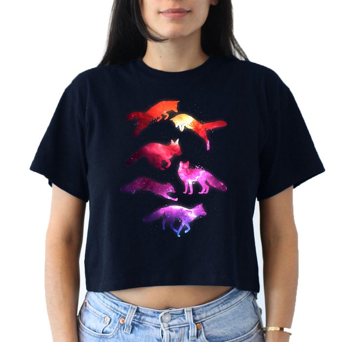 Space Galaxy Foxes Women's Crop Top Tee
