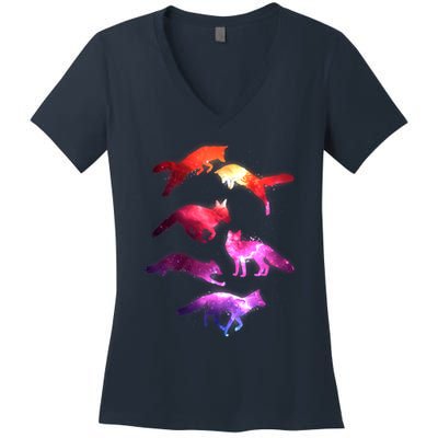 Space Galaxy Foxes Women's V-Neck T-Shirt
