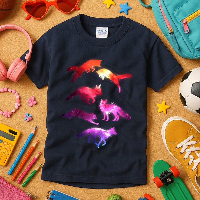 Space Galaxy Foxes Kids T-Shirt