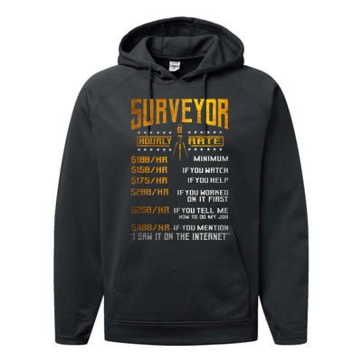 Surveyor Gifts Funny Hourly Rates Land Surveying Performance Fleece Hoodie