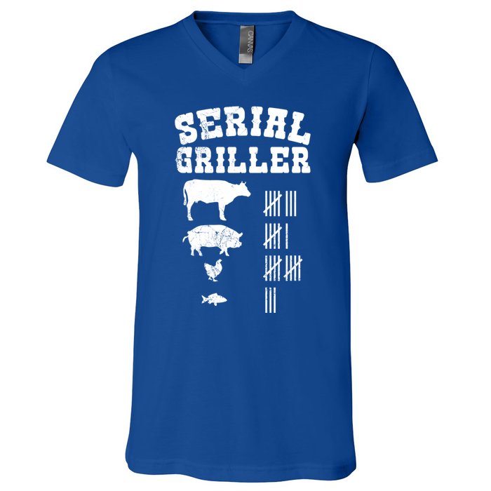 Serial Griller Fathers Day Funny Grilling Grill Bbq Master Gift V-Neck T-Shirt