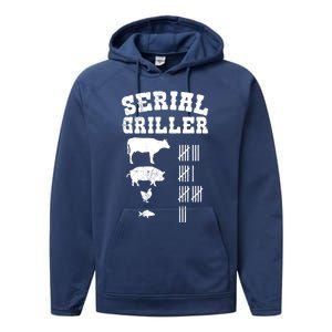 Serial Griller Fathers Day Funny Grilling Grill Bbq Master Gift Performance Fleece Hoodie