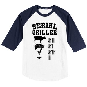 Serial Griller Fathers Day Funny Grilling Grill Bbq Master Gift Baseball Sleeve Shirt