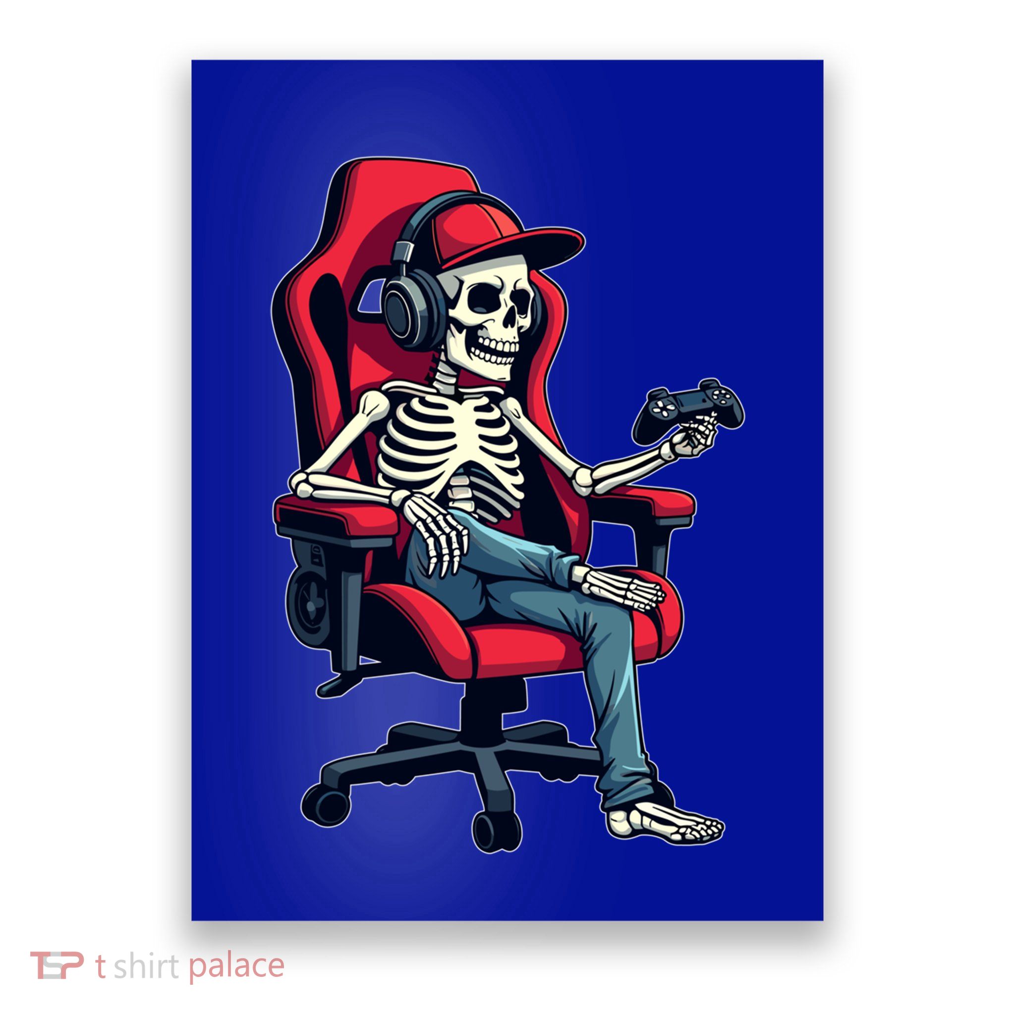 Skeleton Gamer Funny Gaming Chair Headset Halloween Gift Poster