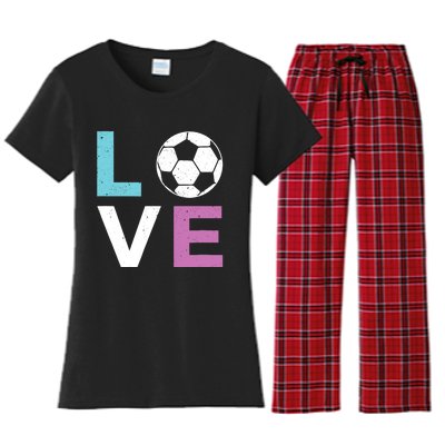 Soccer Gift For Girl Wo I Love Soccer Vintage Women's Flannel Pajama Set