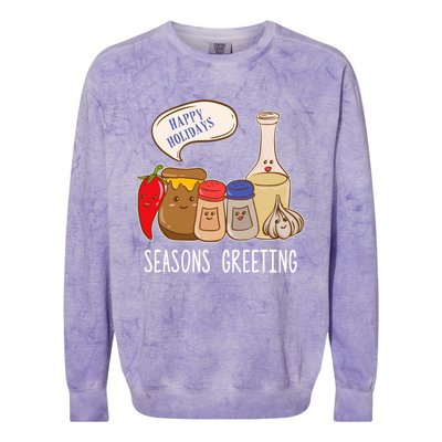 Seasons Greetings Funny Christmas Humor Holiday Food Pun Gift Colorblast Crewneck Sweatshirt