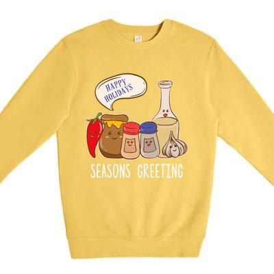 Seasons Greetings Funny Christmas Humor Holiday Food Pun Gift Premium Crewneck Sweatshirt