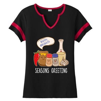 Seasons Greetings Funny Christmas Humor Holiday Food Pun Gift Ladies Halftime Notch Neck Tee