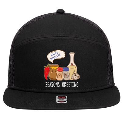 Seasons Greetings Funny Christmas Humor Holiday Food Pun Gift 7 Panel Mesh Trucker Snapback Hat