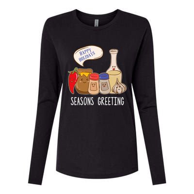 Seasons Greetings Funny Christmas Humor Holiday Food Pun Gift Womens Cotton Relaxed Long Sleeve T-Shirt