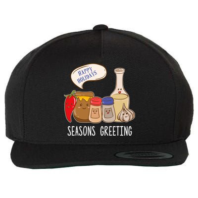 Seasons Greetings Funny Christmas Humor Holiday Food Pun Gift Wool Snapback Cap