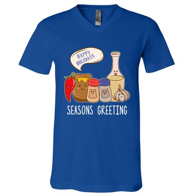 Seasons Greetings Funny Christmas Humor Holiday Food Pun Gift V-Neck T-Shirt