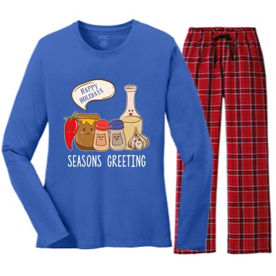 Seasons Greetings Funny Christmas Humor Holiday Food Pun Gift Women's Long Sleeve Flannel Pajama Set 