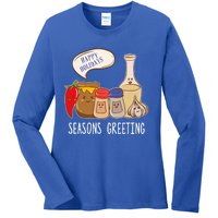 Seasons Greetings Funny Christmas Humor Holiday Food Pun Gift Ladies Long Sleeve Shirt