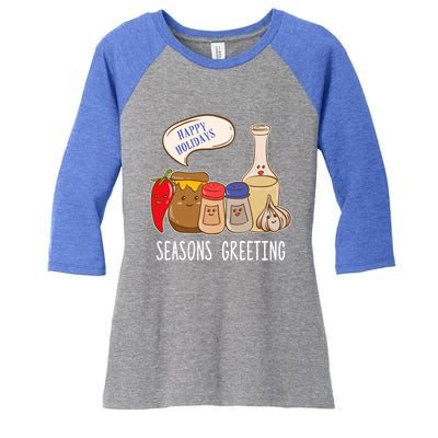 Seasons Greetings Funny Christmas Humor Holiday Food Pun Gift Women's Tri-Blend 3/4-Sleeve Raglan Shirt