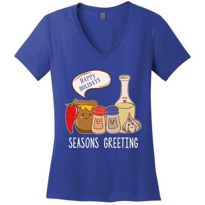 Seasons Greetings Funny Christmas Humor Holiday Food Pun Gift Women's V-Neck T-Shirt