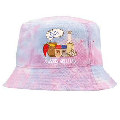 Seasons Greetings Funny Christmas Humor Holiday Food Pun Gift Tie-Dyed Bucket Hat