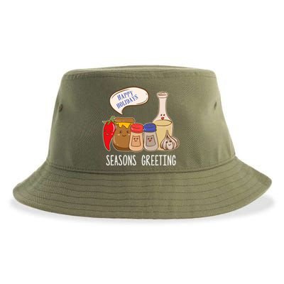 Seasons Greetings Funny Christmas Humor Holiday Food Pun Gift Sustainable Bucket Hat