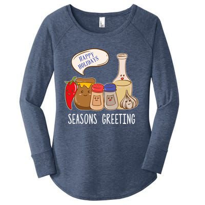 Seasons Greetings Funny Christmas Humor Holiday Food Pun Gift Women's Perfect Tri Tunic Long Sleeve Shirt