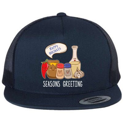 Seasons Greetings Funny Christmas Humor Holiday Food Pun Gift Flat Bill Trucker Hat