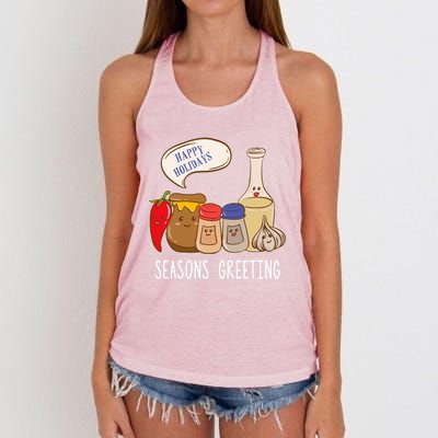 Seasons Greetings Funny Christmas Humor Holiday Food Pun Gift Women's Knotted Racerback Tank