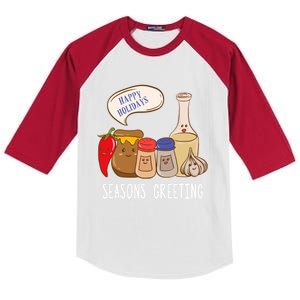 Seasons Greetings Funny Christmas Humor Holiday Food Pun Gift Kids Colorblock Raglan Jersey