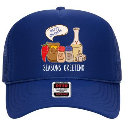 Seasons Greetings Funny Christmas Humor Holiday Food Pun Gift High Crown Mesh Back Trucker Hat