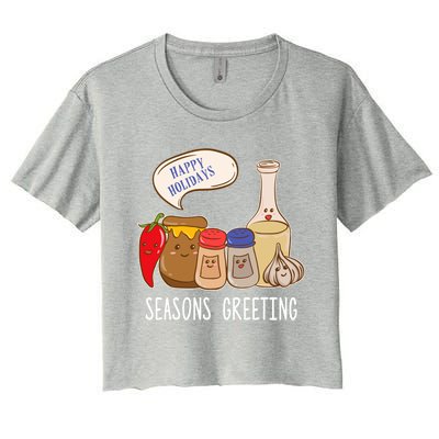 Seasons Greetings Funny Christmas Humor Holiday Food Pun Gift Women's Crop Top Tee