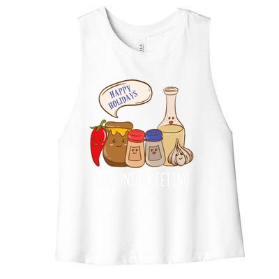 Seasons Greetings Funny Christmas Humor Holiday Food Pun Gift Women's Racerback Cropped Tank