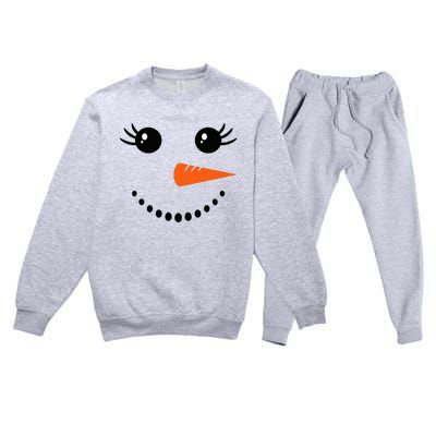 Snowman Girl Face Christmas Winter Premium Crewneck Sweatsuit Set