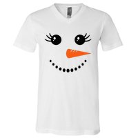 Snowman Girl Face Christmas Winter V-Neck T-Shirt