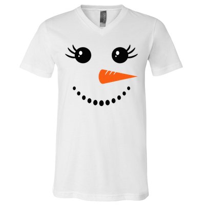 Snowman Girl Face Christmas Winter V-Neck T-Shirt