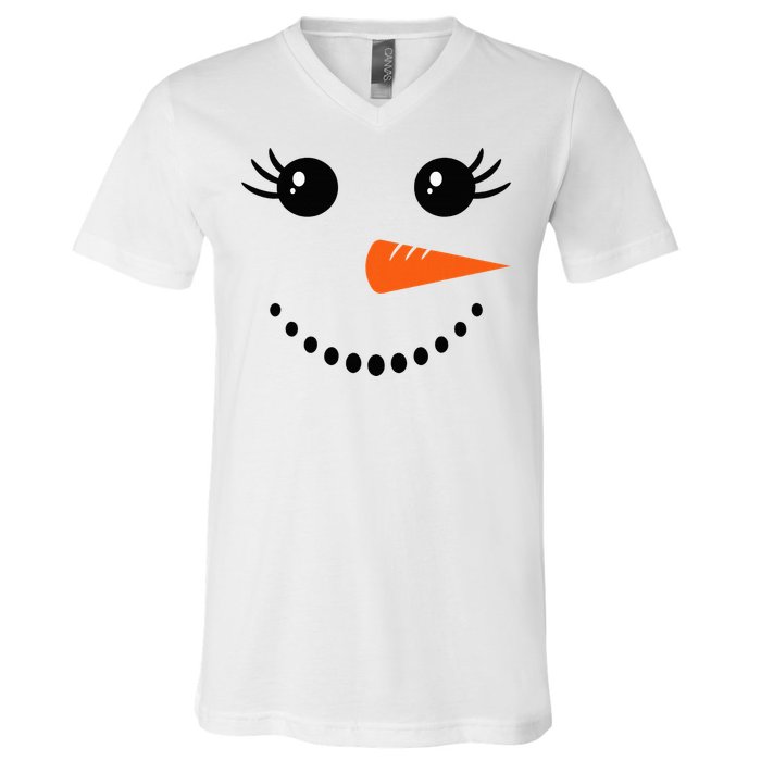 Snowman Girl Face Christmas Winter V-Neck T-Shirt